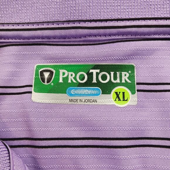Pro- Tour Cool Play Men's XL 3 Button  Golf Polo Shirt. Lavender Stripe. Logo. - Picture 5 of 11